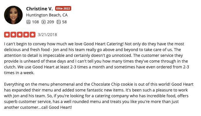 Good Heart Catering Elite Yelp Review 2