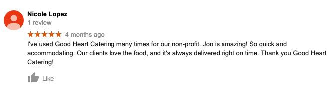 Good Heart Catering Google Review 2